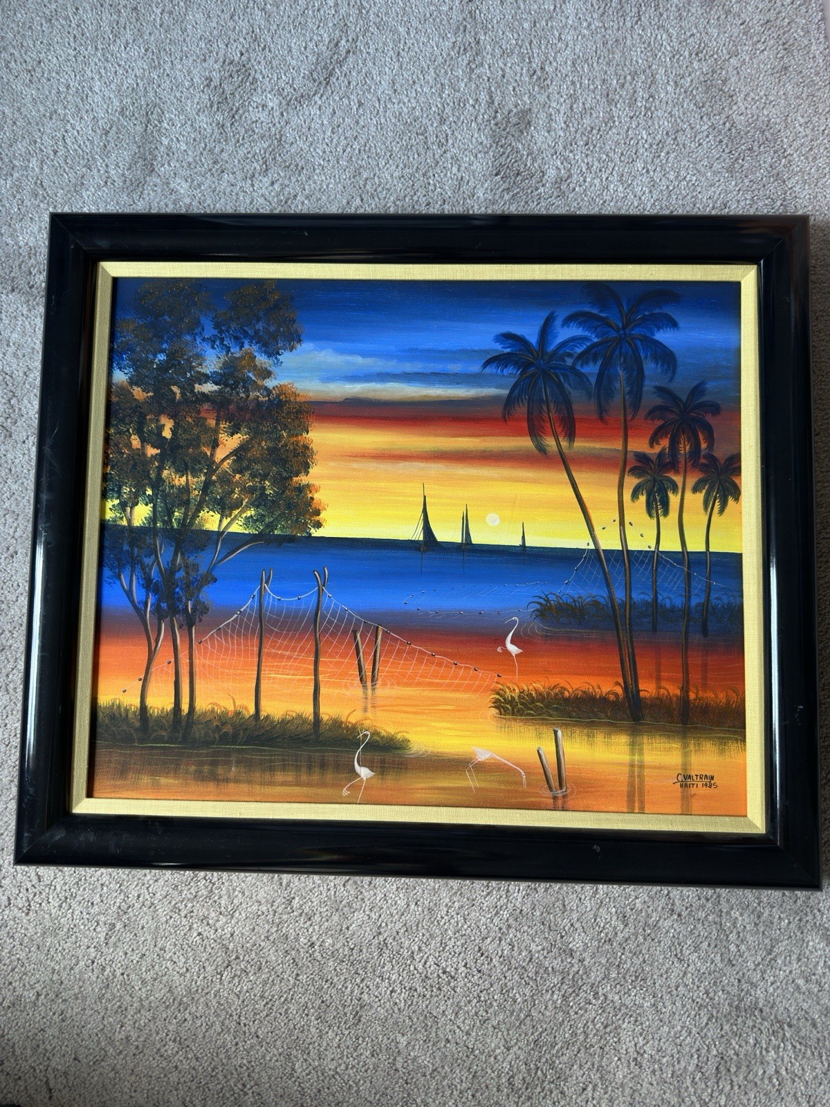 Large oil painting in the style of the Florida Highwaymen 28.25”x24.25” Signed
