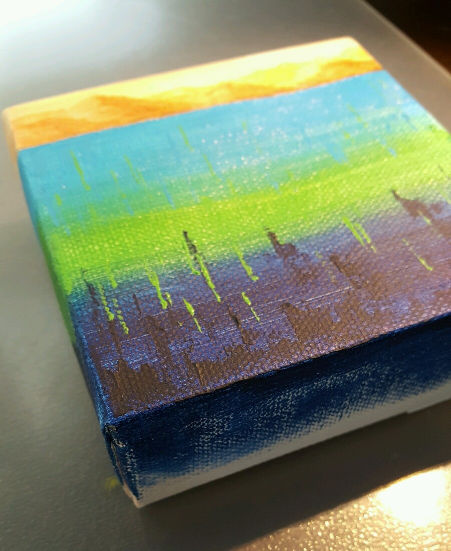 Abstract Ocean Original Painting 4×4 Unframed Stretch Canvas Acrylic