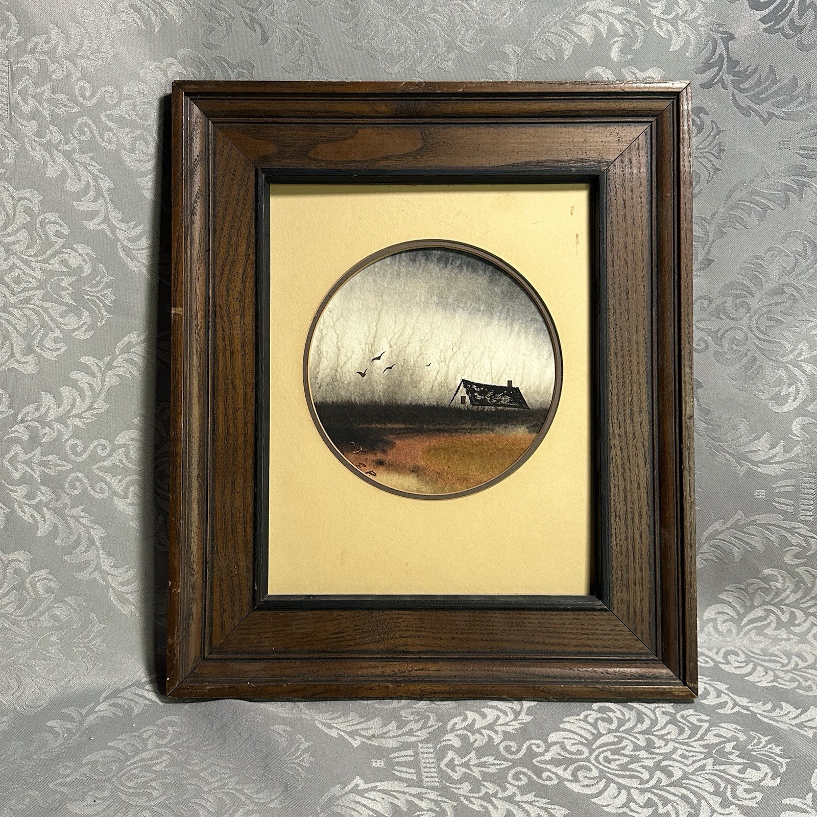 Original Signed Vintage Watercolor Farmhouse Rural Landscape Cottage Framed 14”