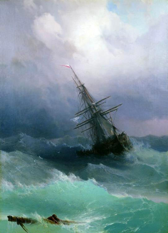 hand-painted Oil Painting huge Ivan Aivazovsky Tempest seascape waves ship