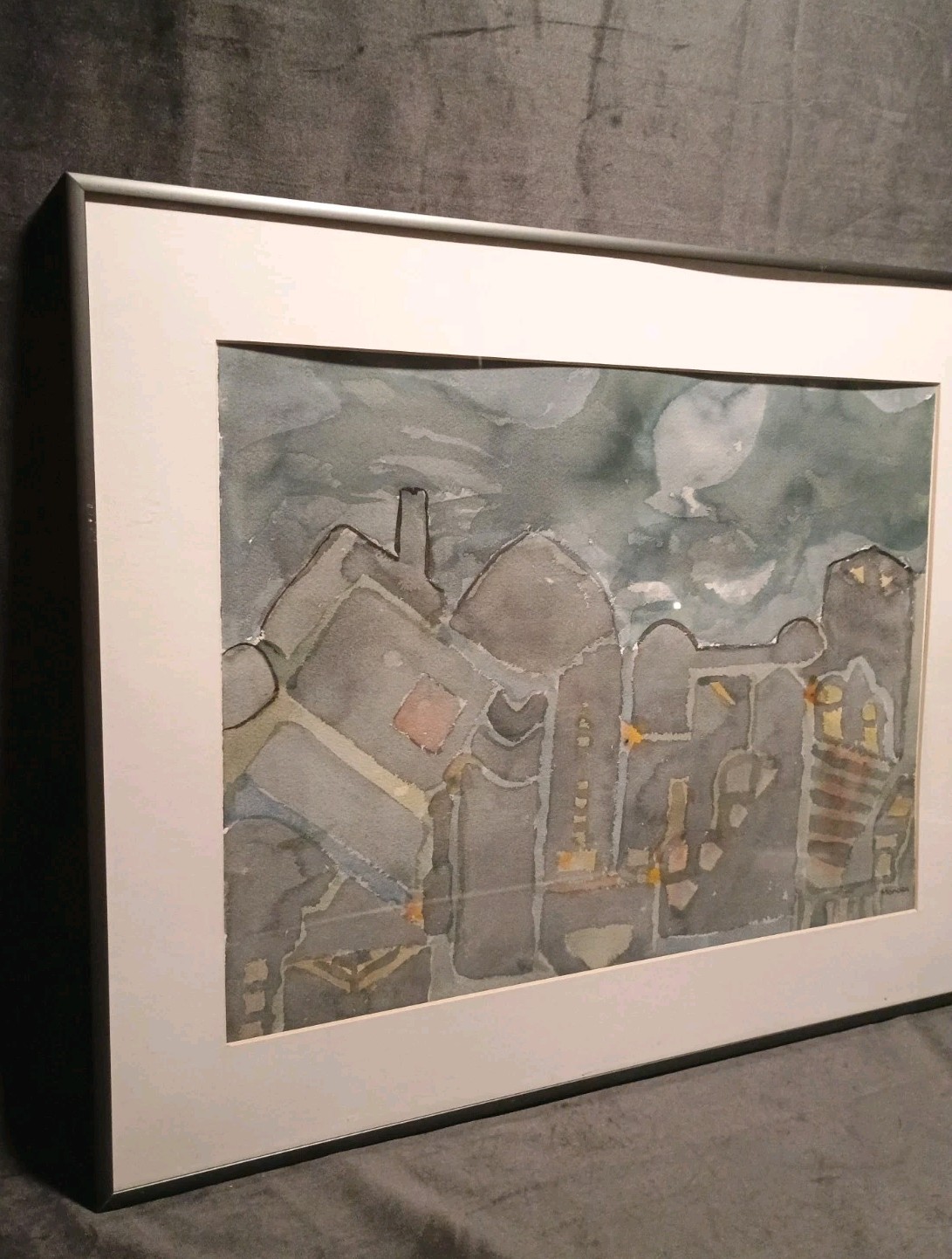 «Blackout» Framed/Matted/Signed Original Watercolor Landscape Herbert Mander