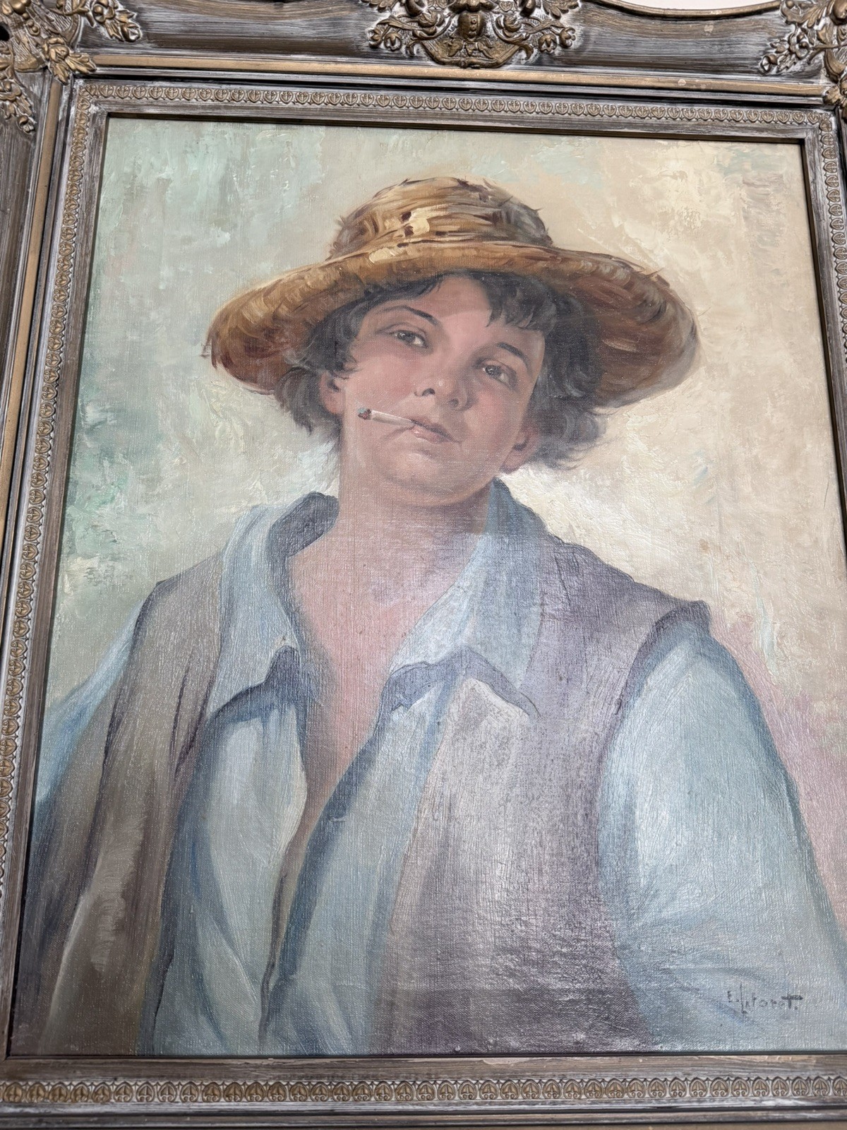 Eugene Laforet (1884-1955) Signed Original Oil on Canvas Wood Frame Boy Smoking