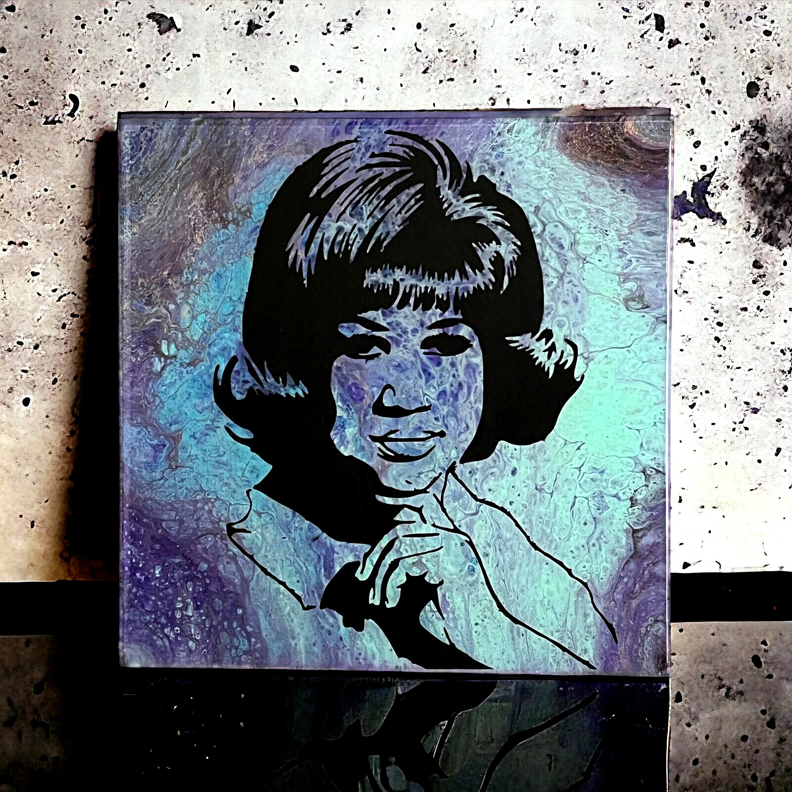 Aretha Franklin Silhouette 12 x 12 Pour Painting Art Canvas Queen Of Soul Motown