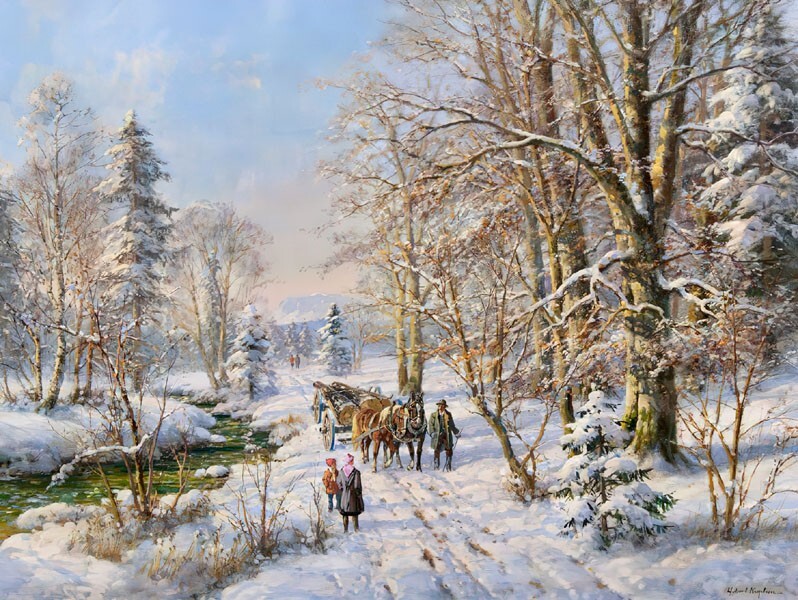 Home decor Sunny Winter Day Oil Painting Giclee Art Printed on canvas L3751