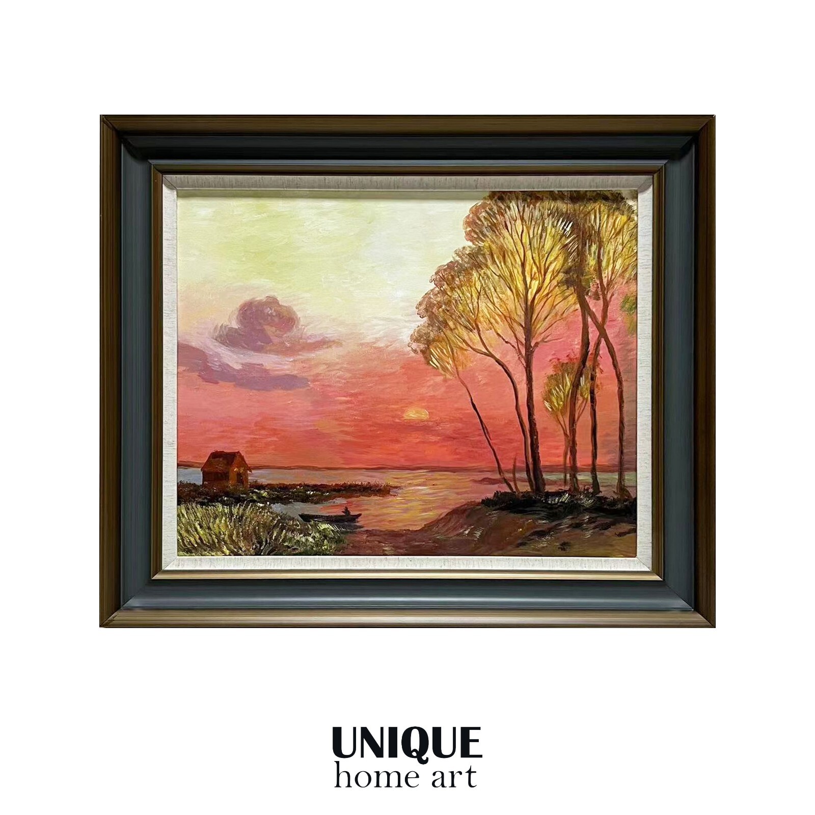 UniqueHomeArt Original Artwork Handmade Painting Wall Art Wood Frame 30X26 in