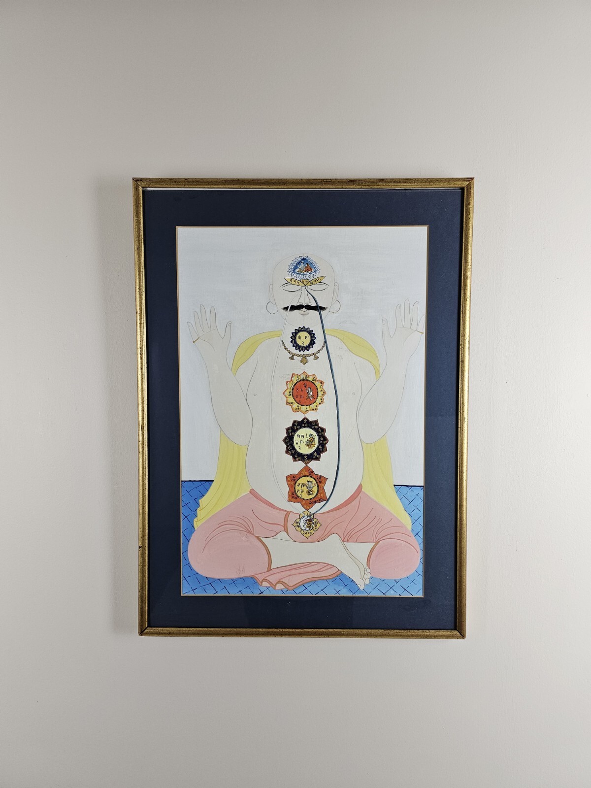 Large Vintage Original Buddhist Chakra Painting 26×19 Framed Meditation Art 1/1