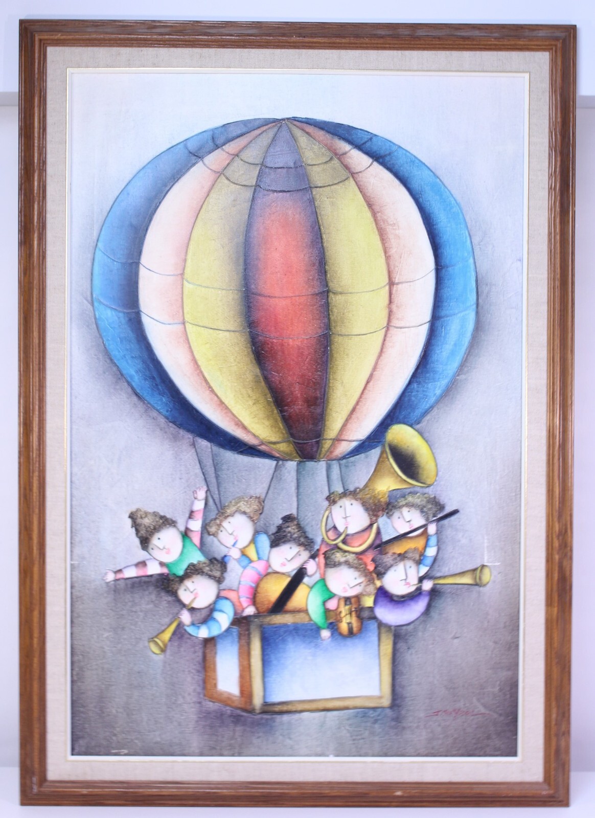 Joyce Roybal Oil Canvas Art Signed Framed Musicians Hot Air Balloon Whimsical NY