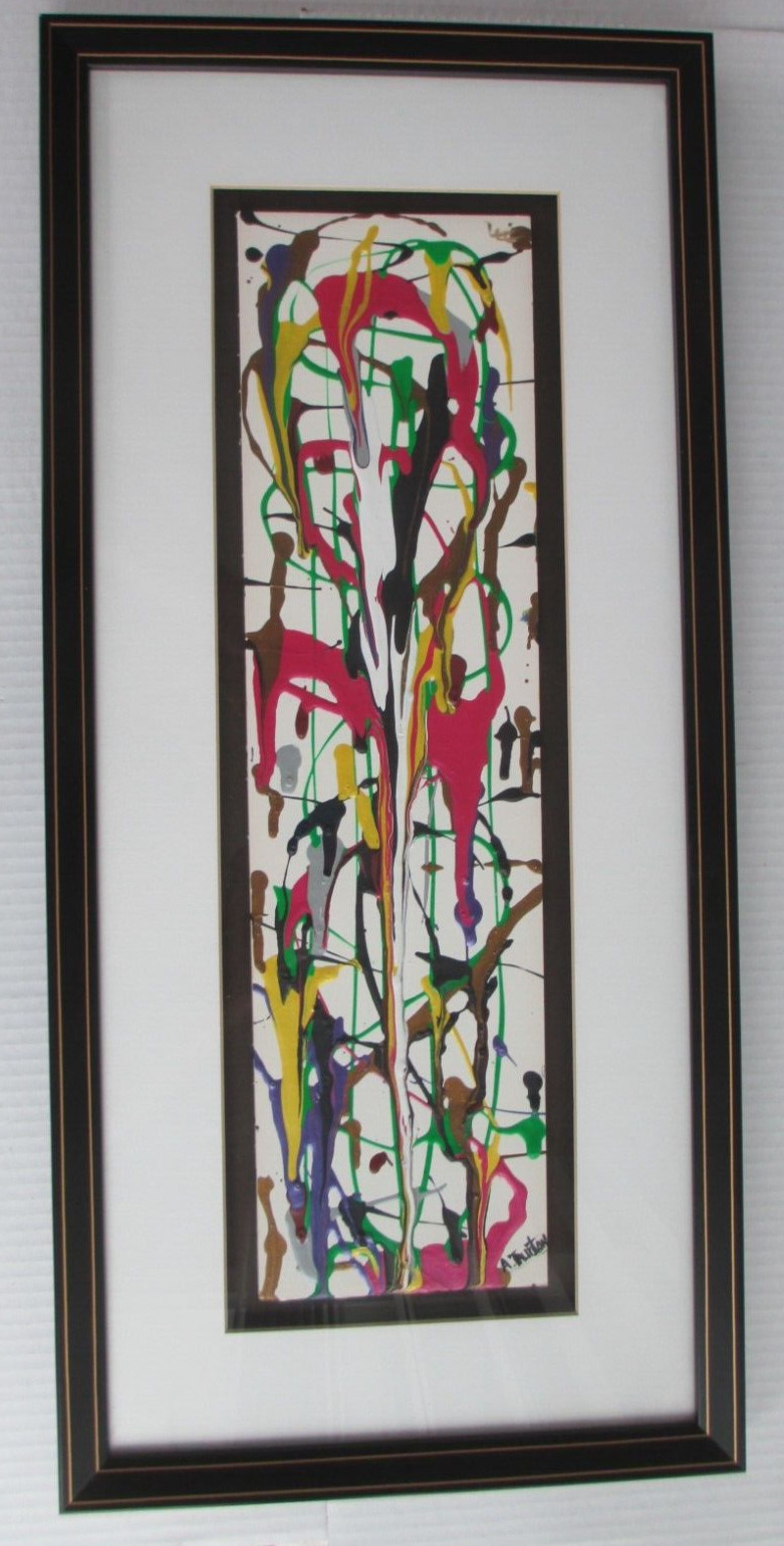 ASIA THURSTON 1992 Modern Abstract Oil Painting 24″x11″ Framed Original Art BSMT