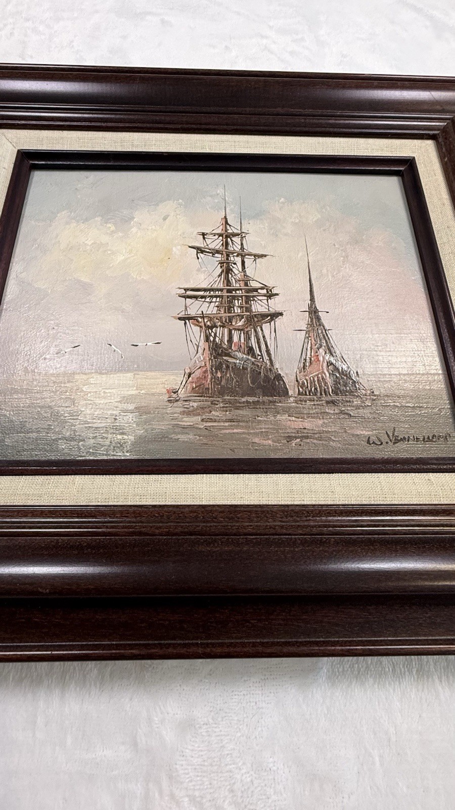 Vintage W. VENNEKAMP Signed – Nautical Maritime – Oil Painting On Wood- Framed
