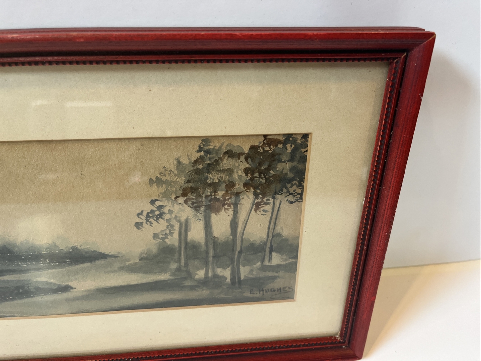 Antique Original E. Hughes Framed Watercolor Windmill 13” x 8”