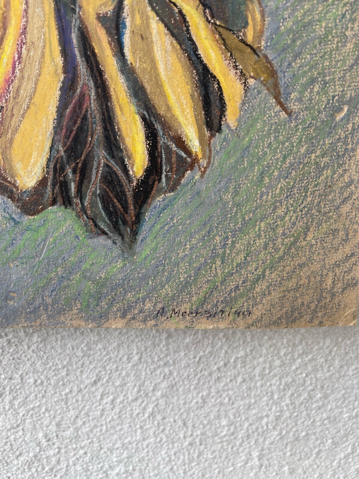 » Faded Sunflowers » ORIGINAL OIL PASTEL ART Ukraine Kharkiv
