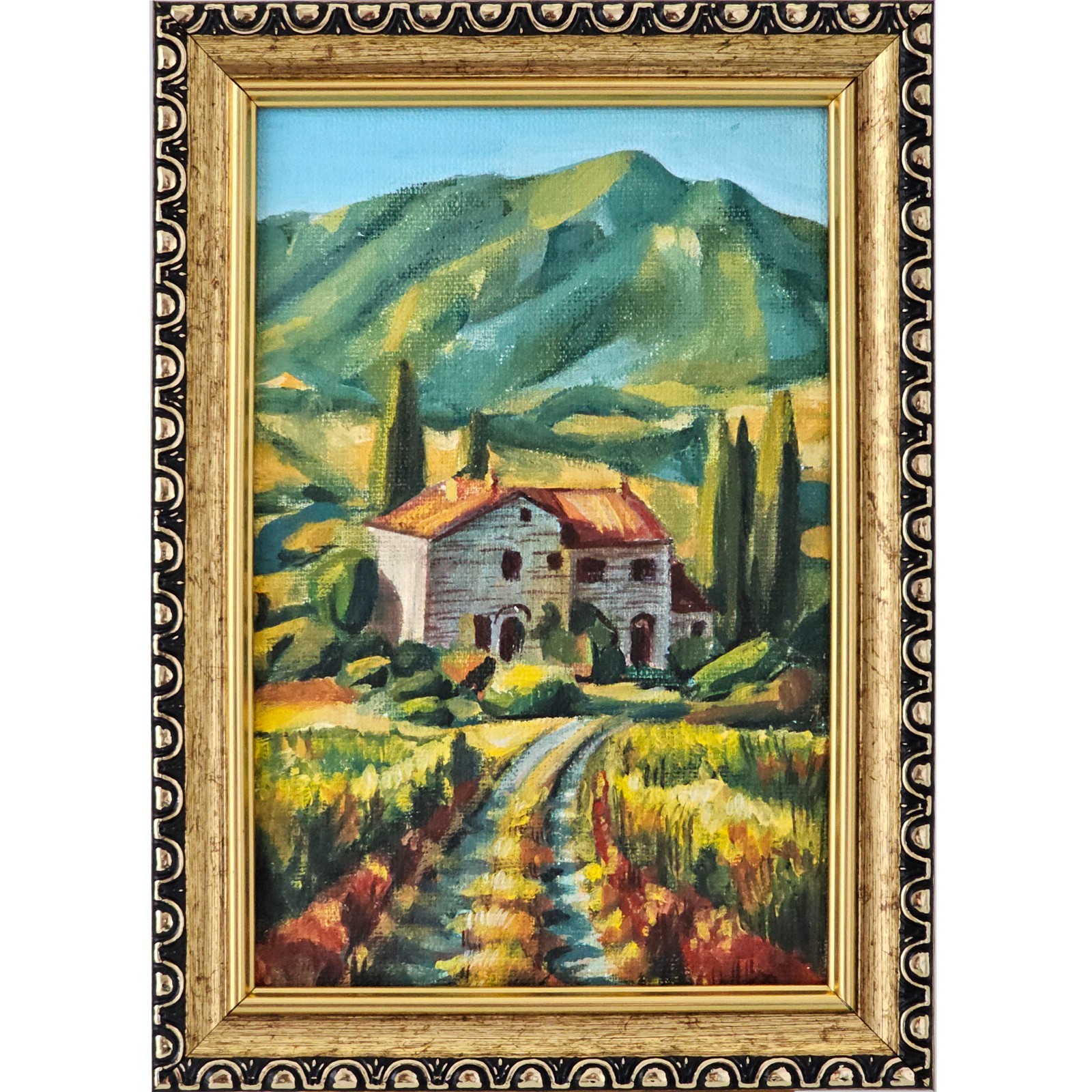 Tuscan Countryside Oil Painting Villa Landscape Framed 4×6 Mediterranean Art