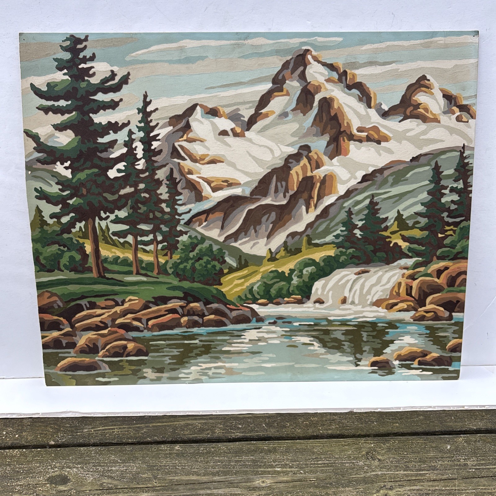 Vintage Set of Paint By Number Artwork Rocky Mountains River Waterfall 19.5 x 16