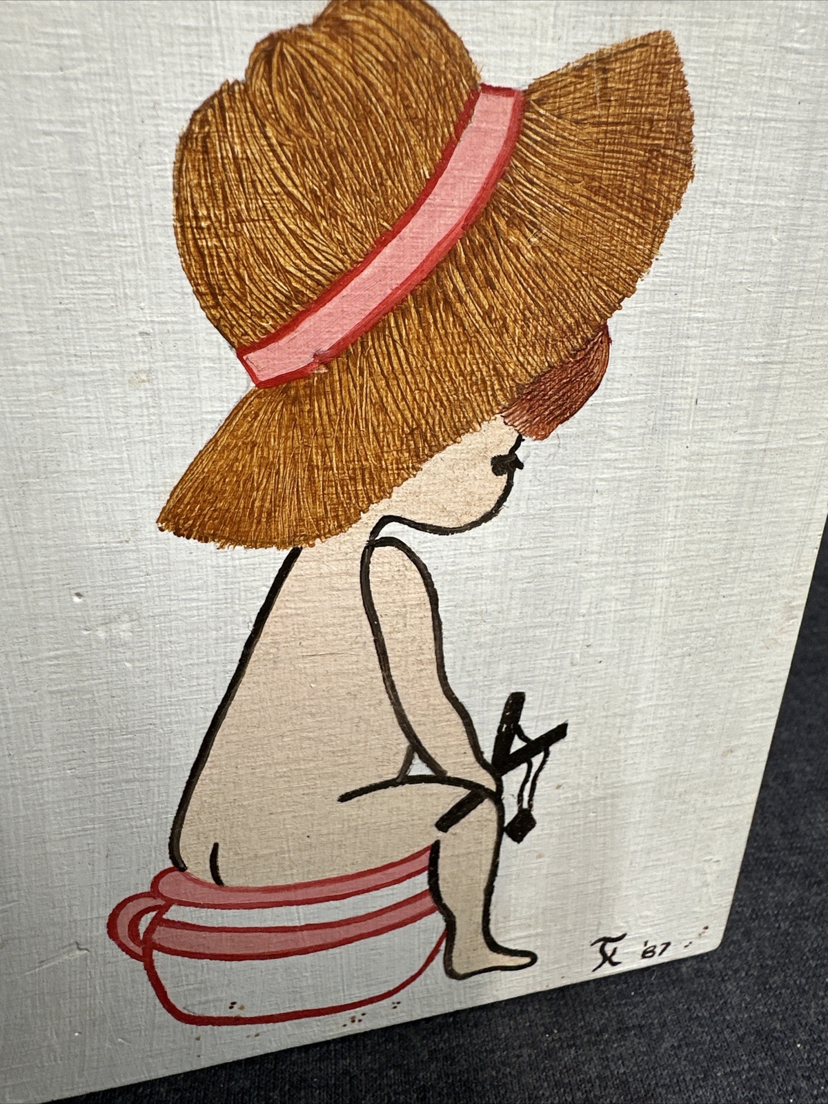 Vintage 1987 Whimsical Hand Painted Boy & Girl Hand Crafted Art Paintings Signed