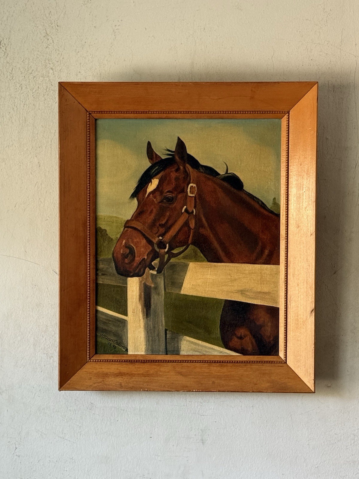 JOANN COLLING ANTIQUE EQUESTRIAN HORSE OIL PAINTING OLD VINTAGE WESTERN 1948