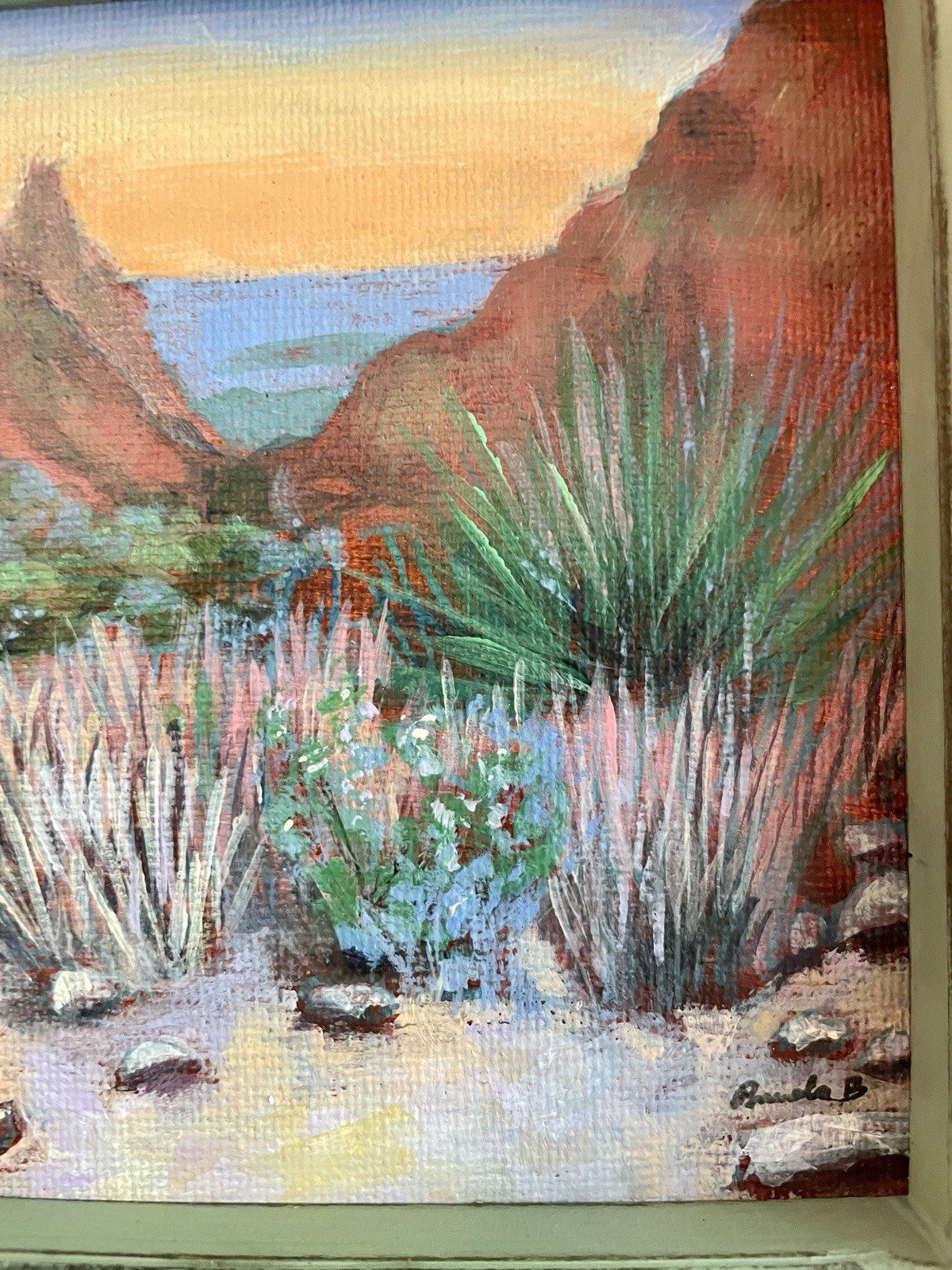 Big Bend Desert Sunset Original Acrylic Landscape Painting 5×5 Southwestern Art