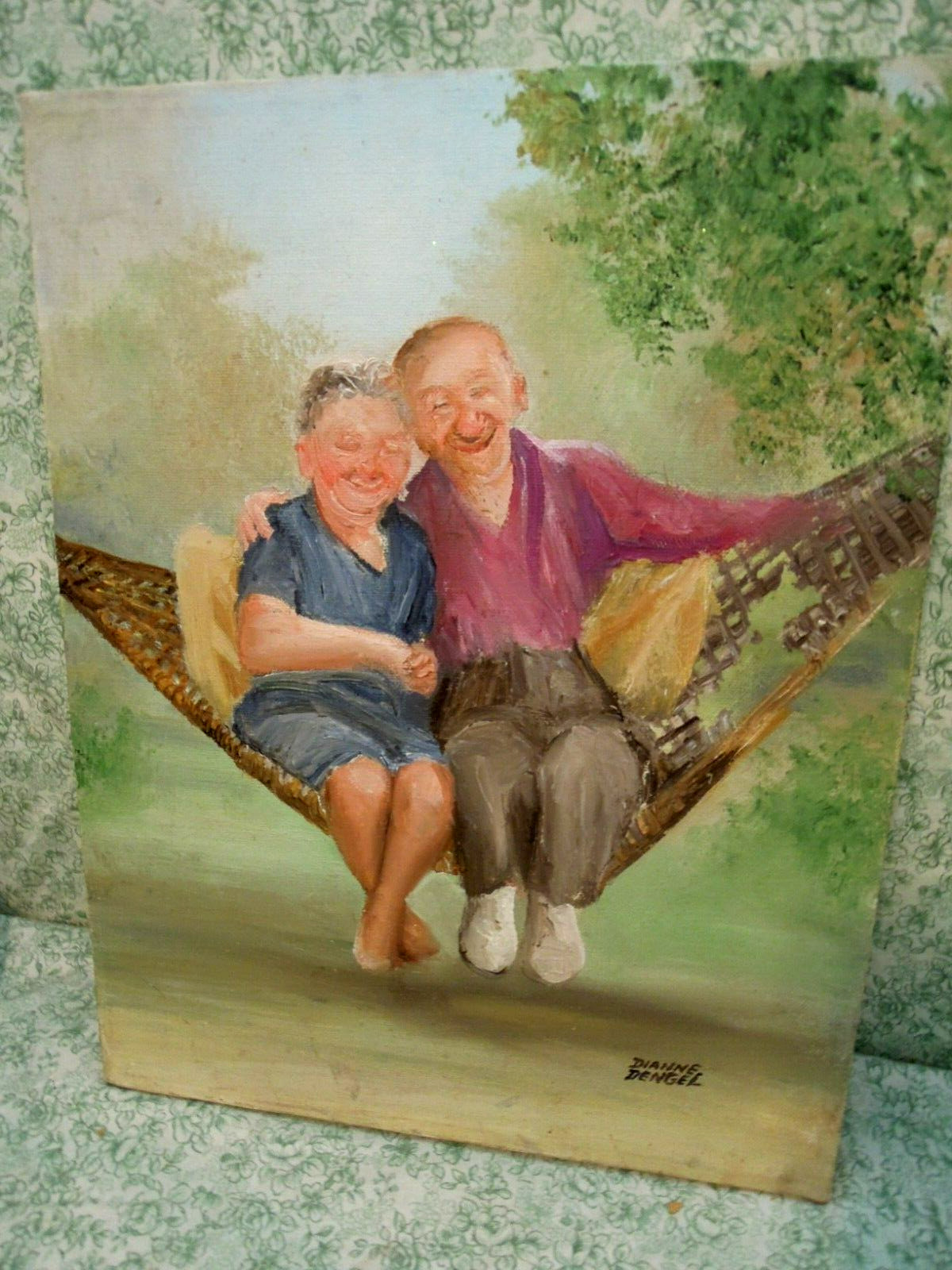den-596 Dianne Dengel OOAK «HUMMING IN THE HAMMOCK» oil painting; 14″X 11″