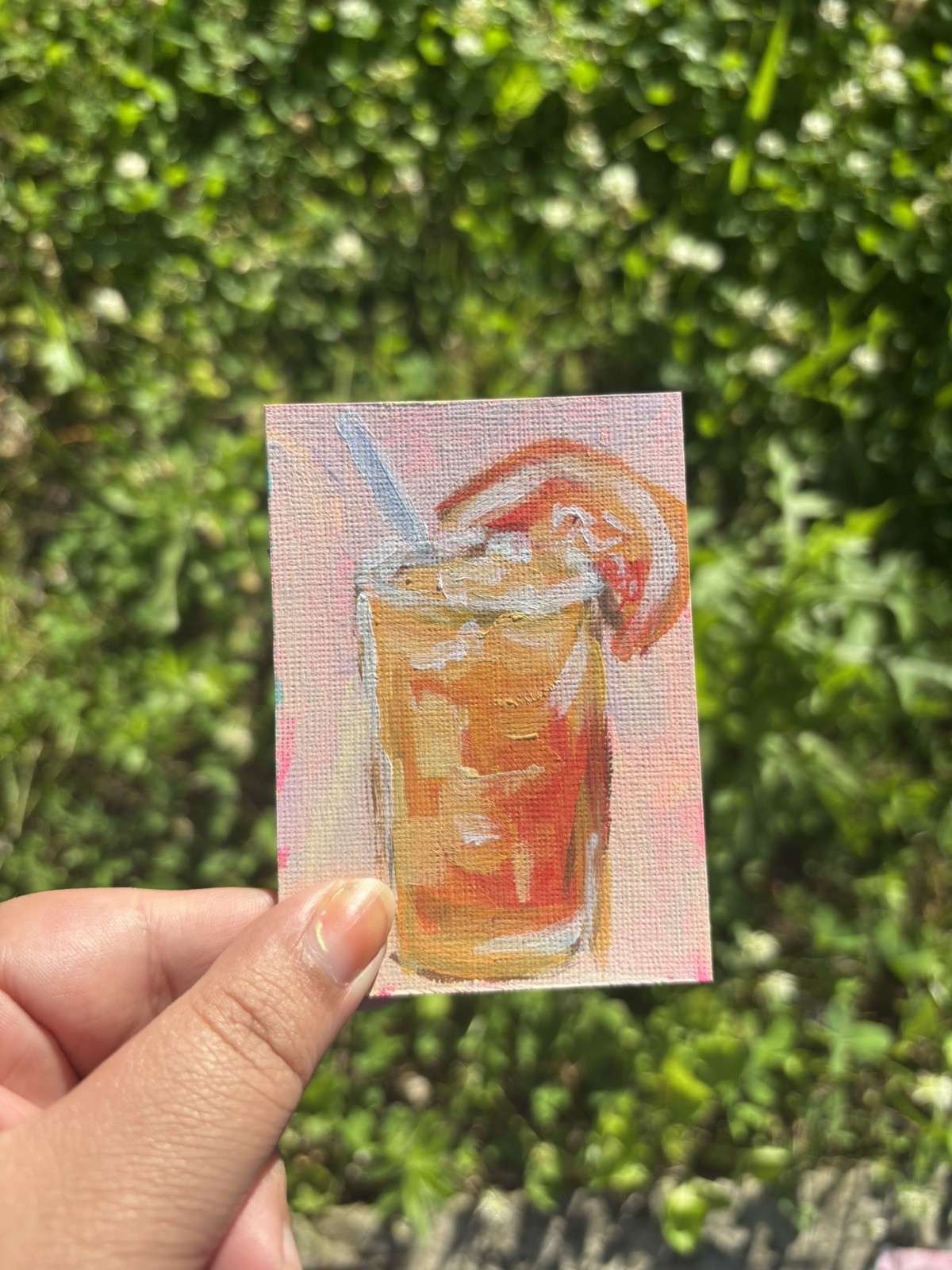 ACEO Orange Juice Drink Food original miniature still life painting bright