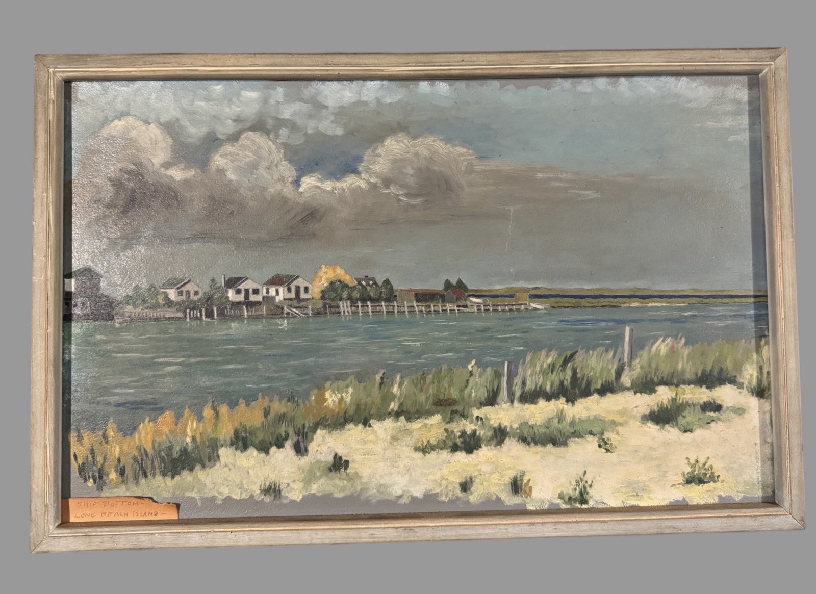 Vintage Country Seaside Landscape Oil Painting on Board Long Beach Island NJ