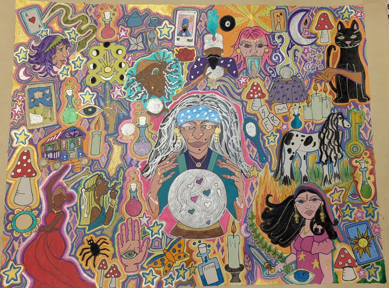 «The Cosmic Seer» Fortune Teller, Magic, Potion, Gypsy, Crystal Ball, Stars