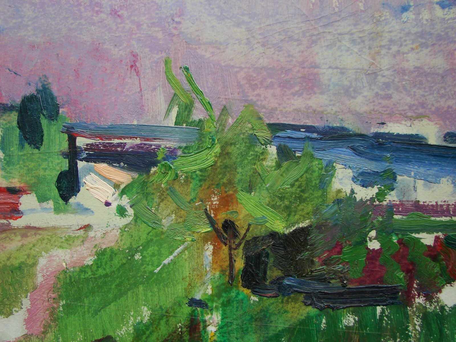 Ukrainian Soviet Oil Painting Landscape postimpressionism panorama rising sun