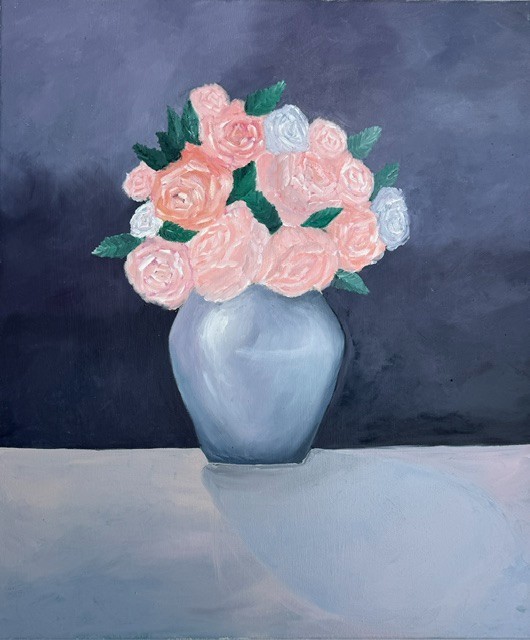 Rose in Vase 632, oil paintings on canvas