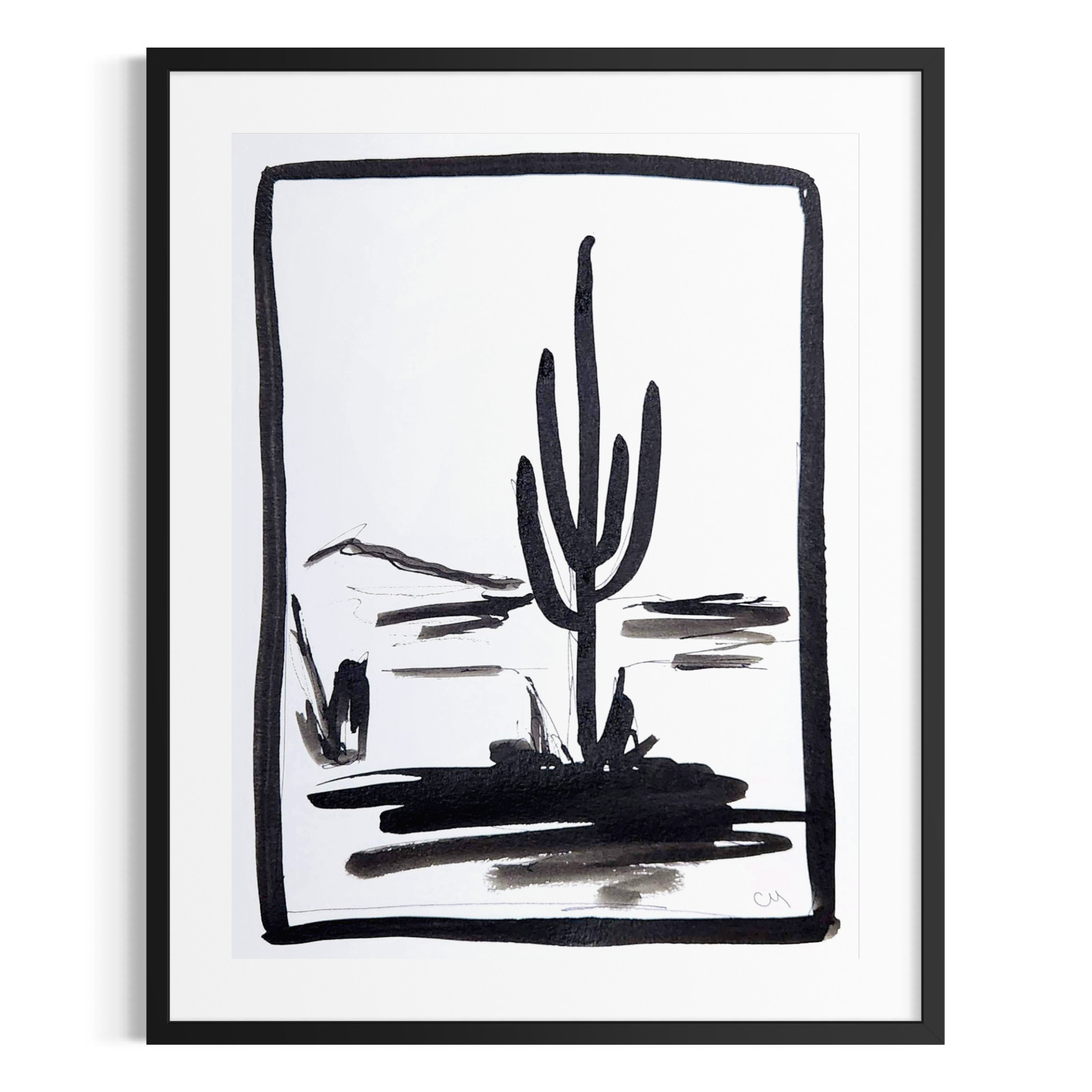 Original Fine Art 9×12 Monochrome Abstract Landscape Ink Paper Painting Signed