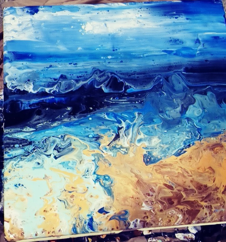 «Mystical waters «Abstract Acrylic Pour Painting on Stretched Canvas 12″x12»