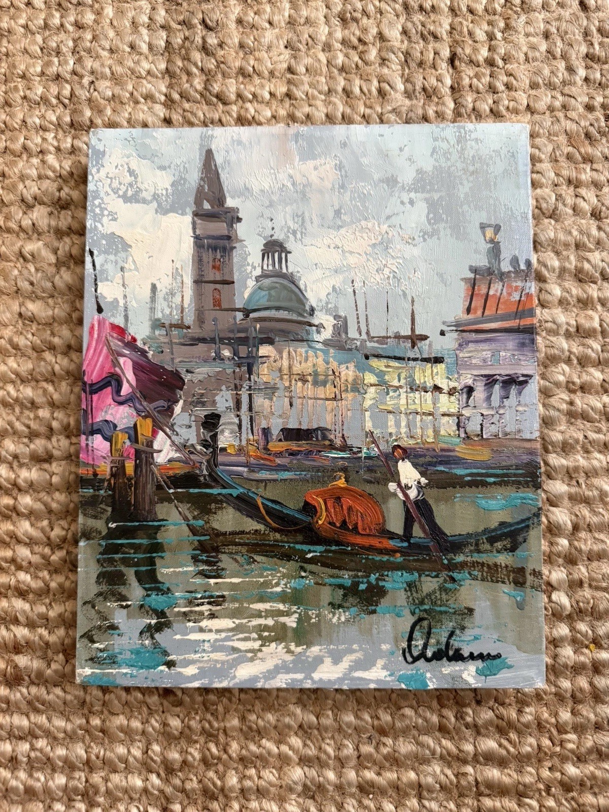 Vintage Textured Art Painting Venetian Scene Original Artist Signed 8”x10”