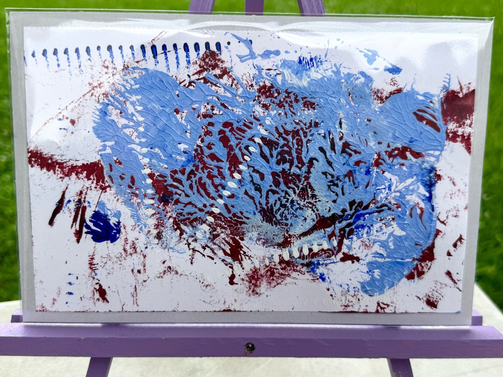 «Paper Bag» Blue and Red Small Abstract 8.5 x 5.5in Painting