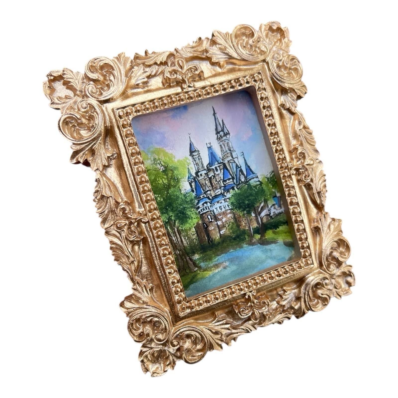 Disney Cinderella Castle portrait, mini gold framed print by artist, me!
