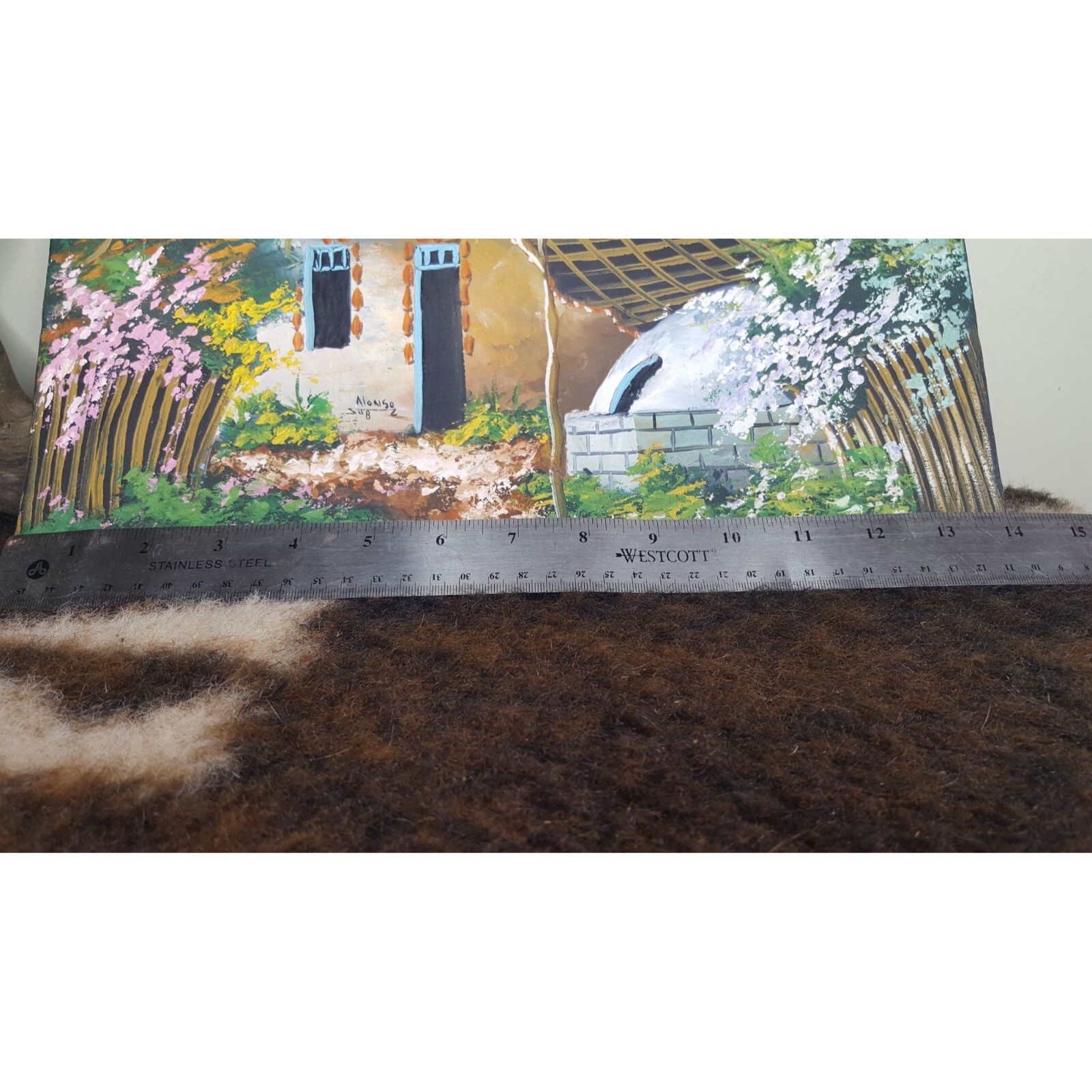 VTG MCM original signed art Idyllic Rustic Cottage Rural Ethnic Boho Eclectic.