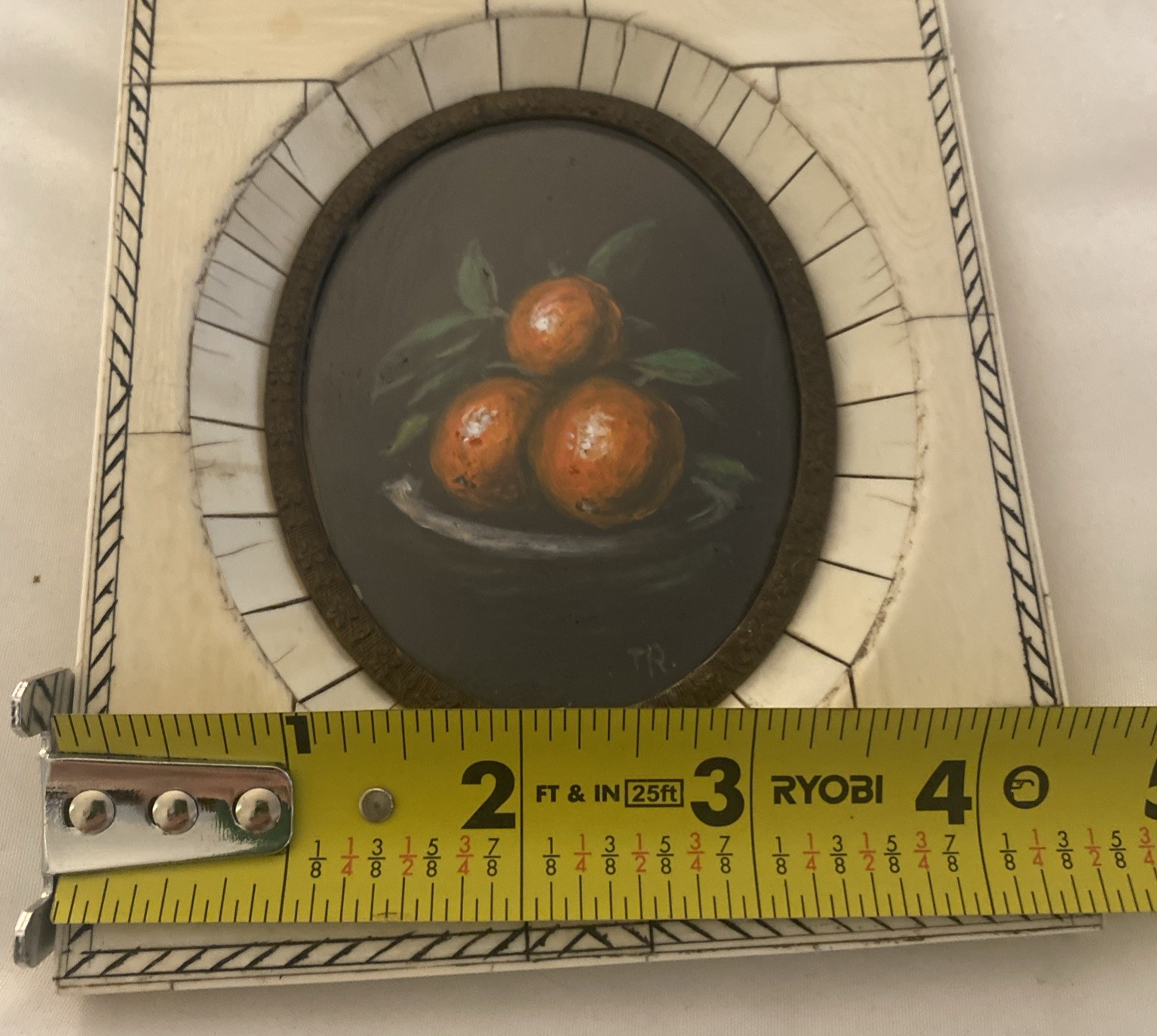 Vntg Still life ORIGINAL OIL PAINTING Clementine Oranges Small Stone Frame