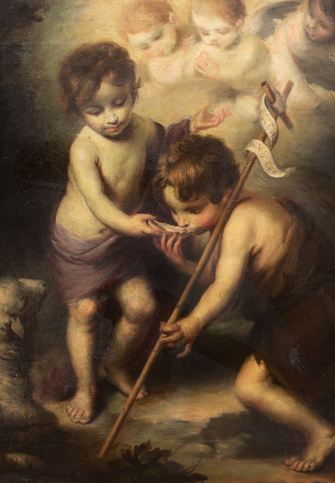Large 18th Century Spanish School Infant Christ St John the Baptist & The Lamb