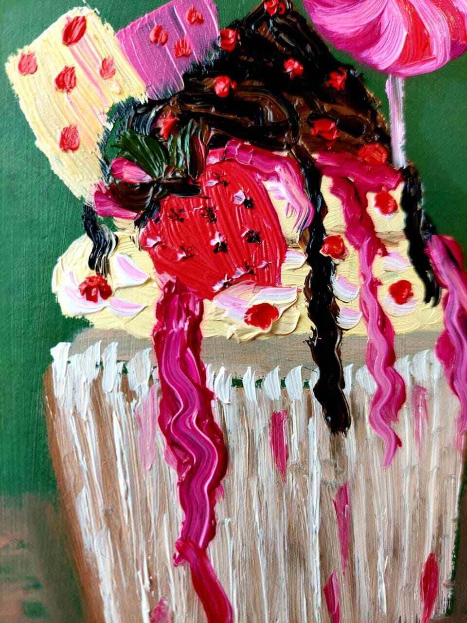 Oil pictorial art classic impasto style «Fireworks of taste» small sized paintin