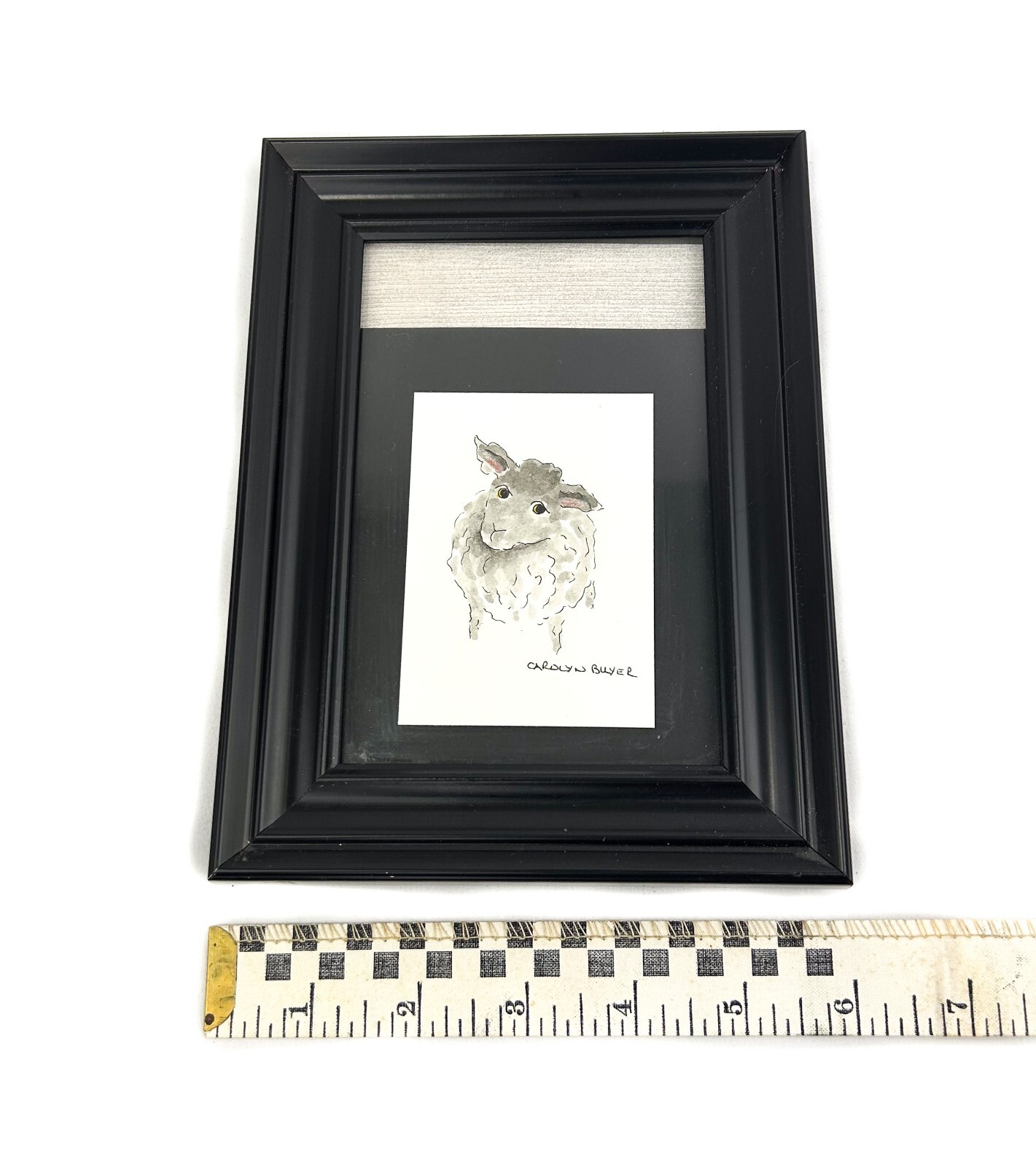 Cute Inquisitive Gray/White Sheep Original Painting Signed by Carolyn Buyer