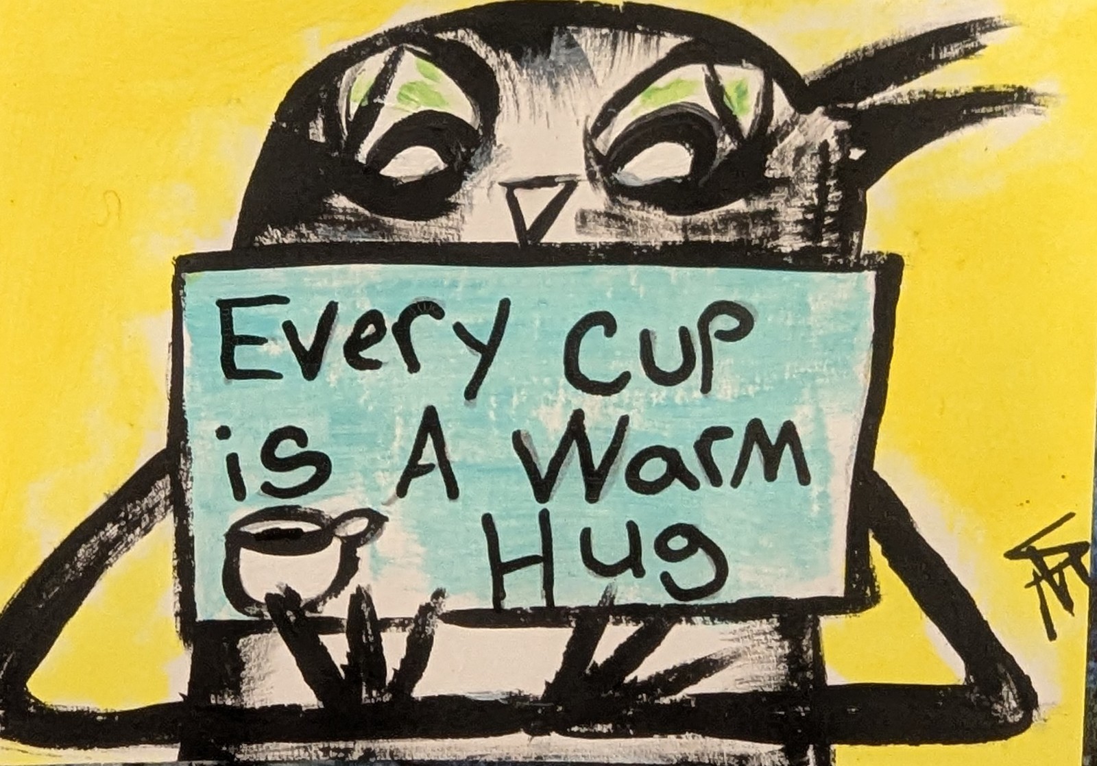 Original ACEO Tuxedo Cat Painting Collectible Modern Coffee Art Samantha McLean