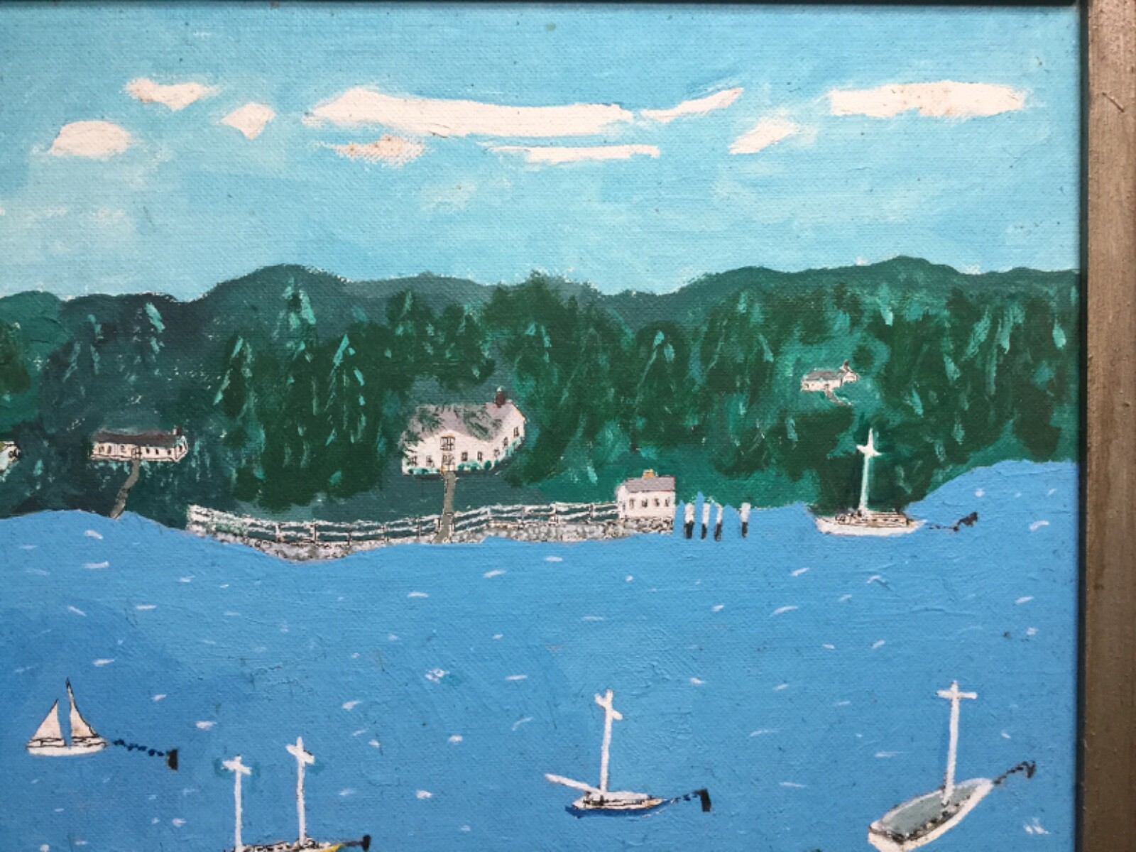 Fantastic Primitive Painting Navasink River at Marine Park Red Bank New Jersey !