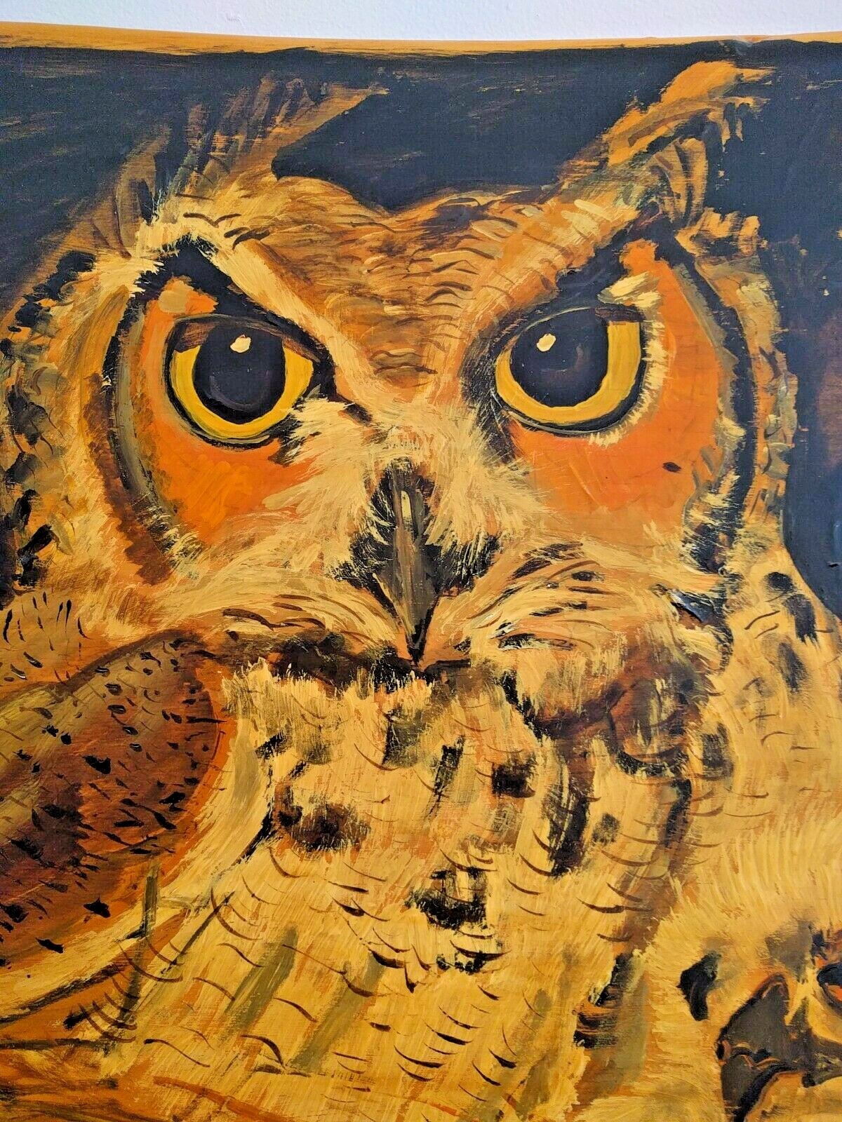 Large original Wooden Wall Painting or Tabletop: Owl Family rustic primitive