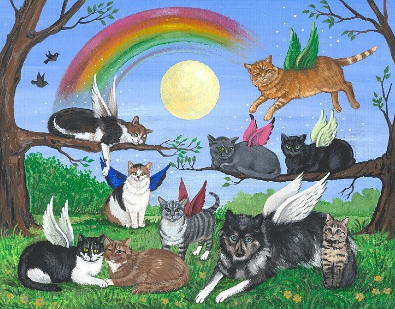8×10 Print of Painting Ryta tabby calico ginger Black cat dog Rainbow Art pet