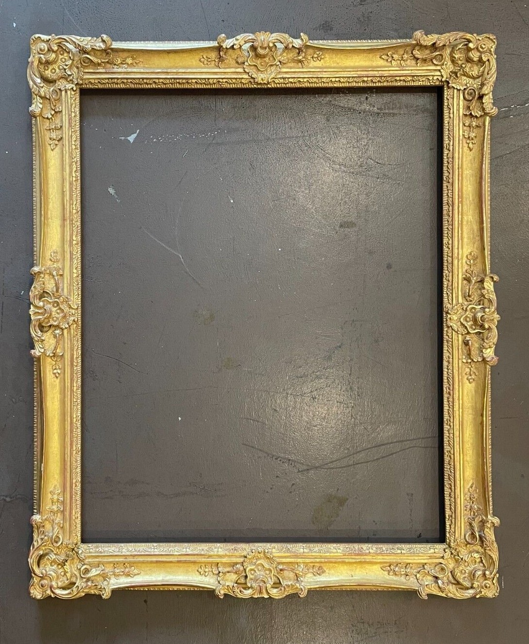 Louis XV -24″ x 30″ SOLID WOOD HAND CARVED PICTURE FRAME GILDED IN 22K GOLD LEAF