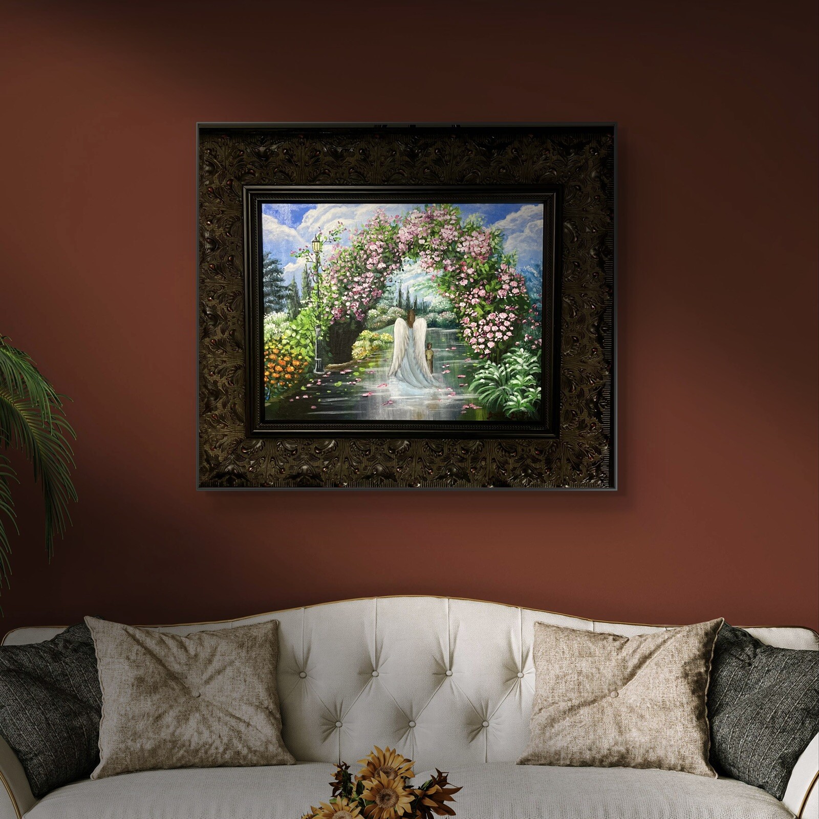 ⚜️ Spiritual Acrylic Painting “ Angel And A Child In Divine Rose Garden”