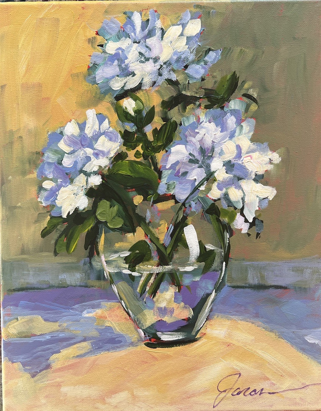 11 X 14 Original Abstract Painting On Canvas Peonies In Clear Vase