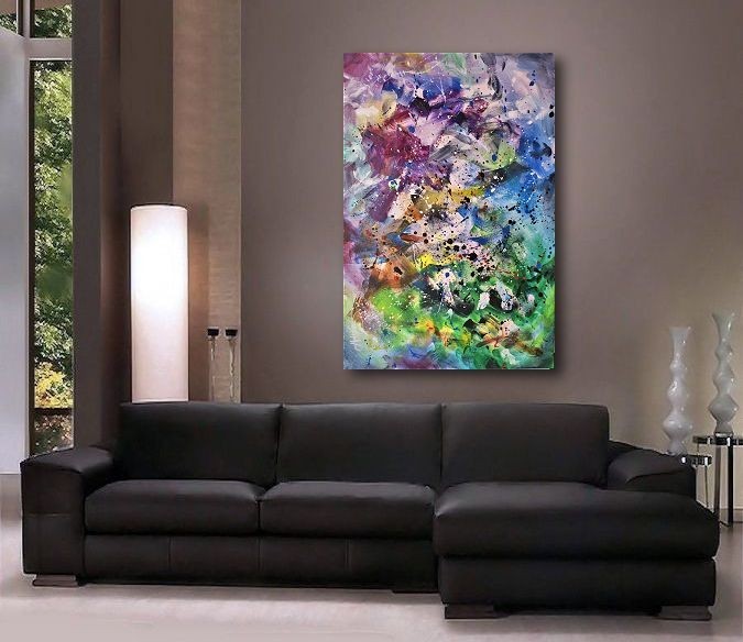 multi color art M. Lang modern contemporary original painting stretched canvas