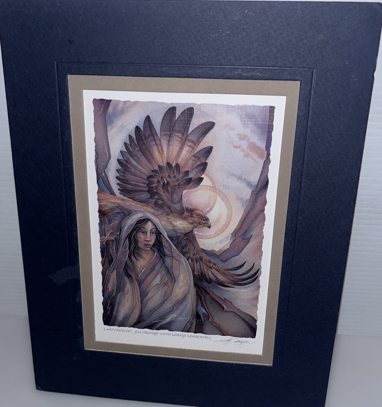 Jody Bergsma “LADYHAWK” All Things w/ Wings Long To Fly Print Signed Dble Matted