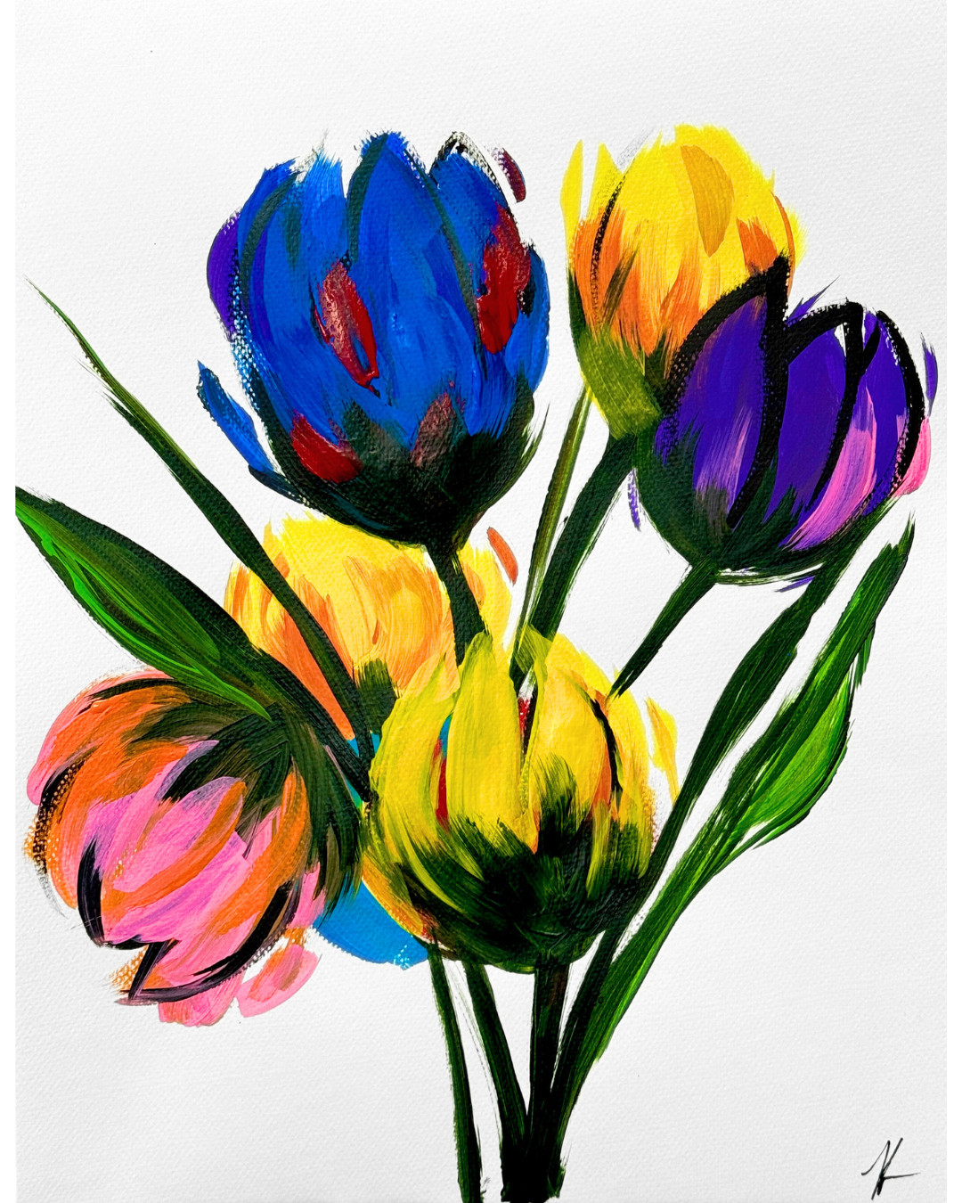 KTC Abstract Impressionism Original Flowers Painting Modern Art Acrylic 11×14