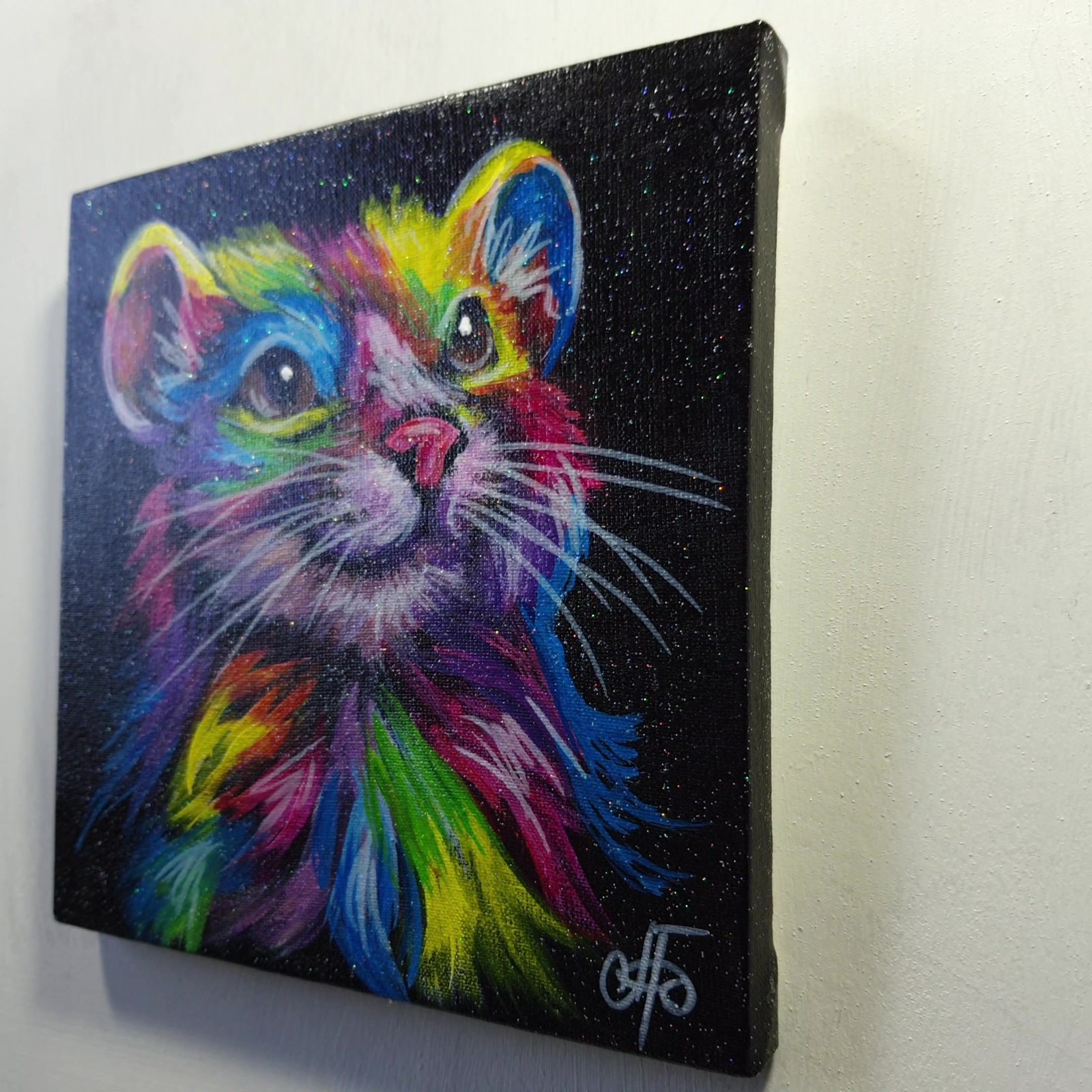 Rainbow Mouse Original Acrylic Painting Animal Portrait Canvas Wall Art Decor