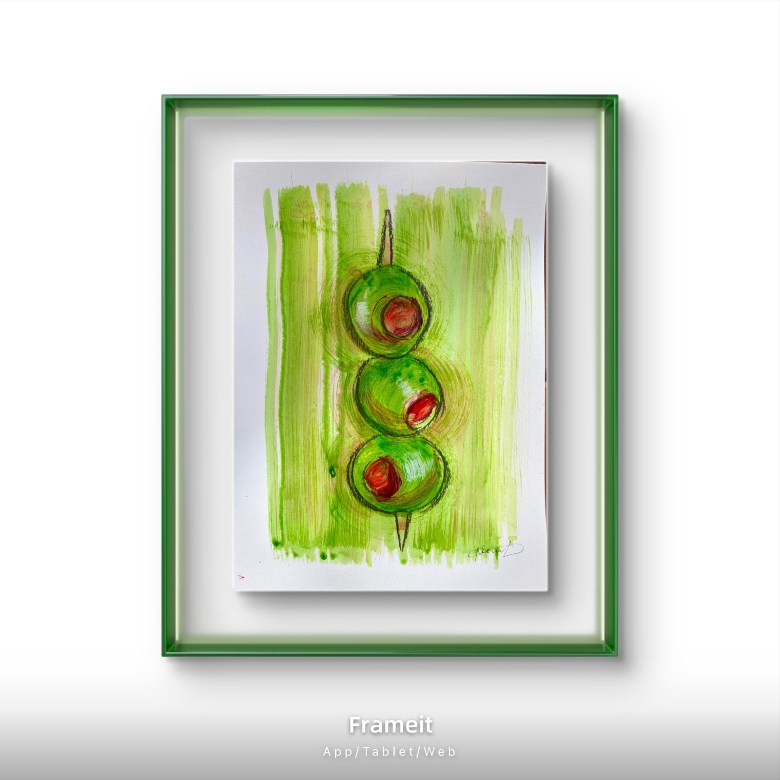 Green Olives 1 Painting By Alannah Dyer- Acrylic 9×12 in Creative Food Trendy