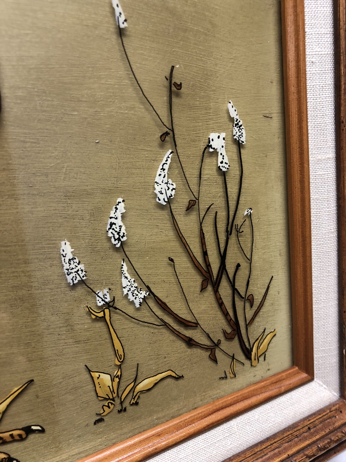 VTG Reverse Glass Art Painting Bowhite Quail Wood Framed Artist Signed 13×16”