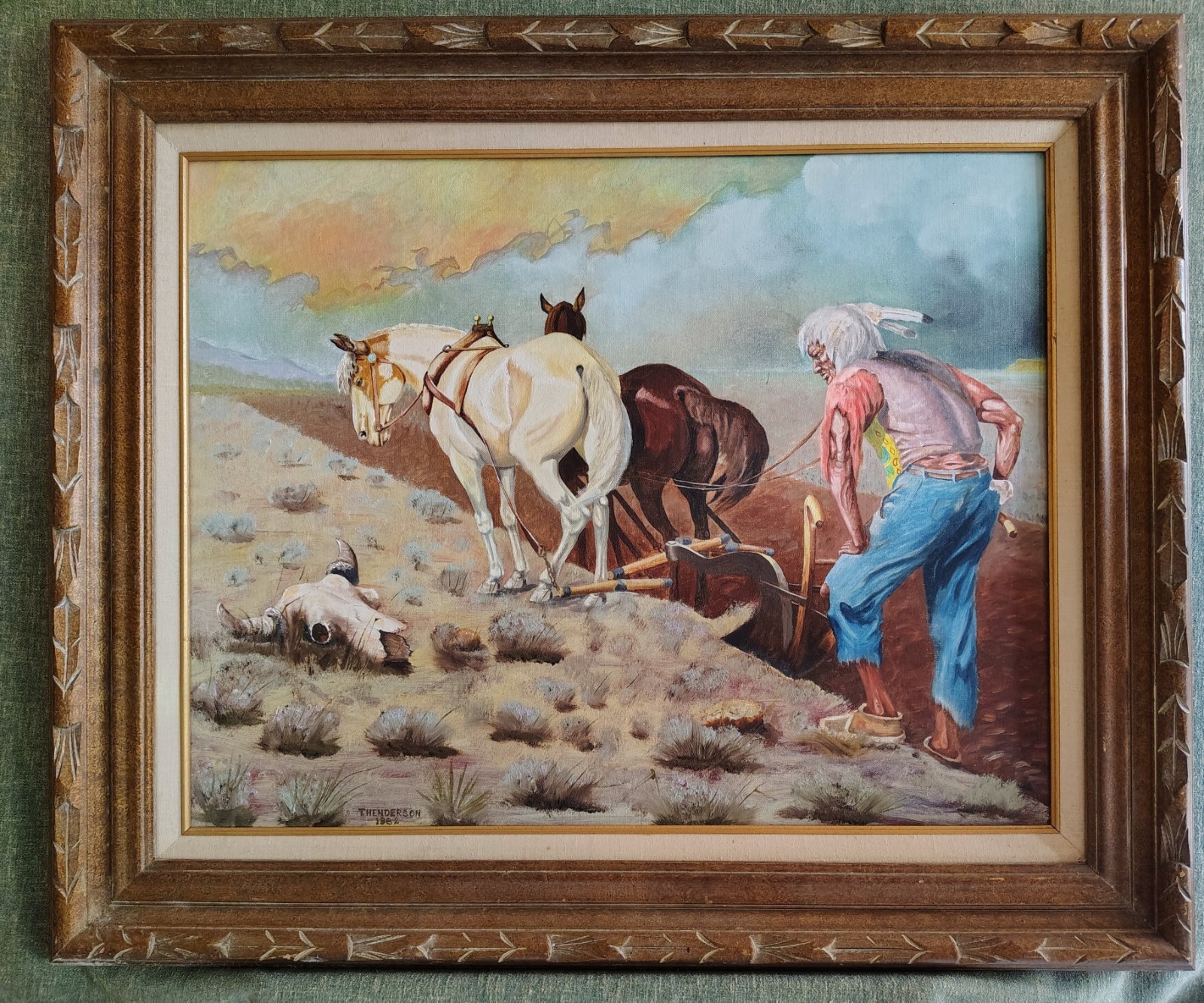 VISIONS OF YESTERDAY 🩵🧡 Oil Painting Native American Indian Signed ART Framed